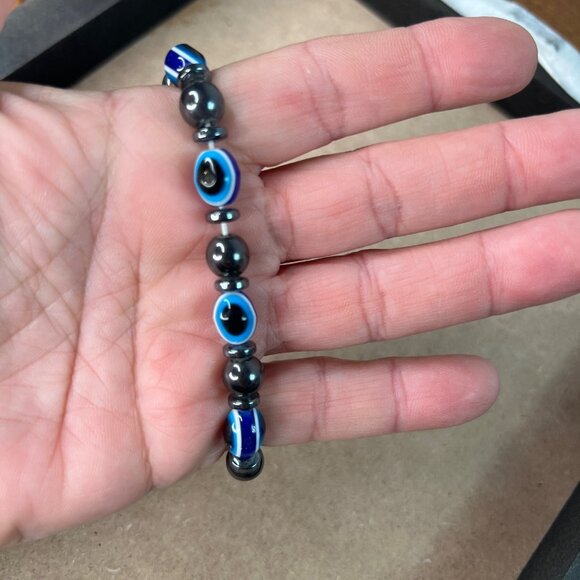 Hematite & Evil Eye Beaded Stretch Bracelets - Picture 4 of 4